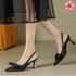 Bow Decor Pointy Toe Sling Back kitten Heels
